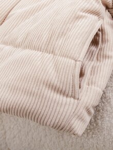 SHEIN 返校季女童幼童時尚休閒燈芯絨加厚長袖拉鍊短夾克，適合休閒、戶外、日常，冬季新品 - 米色 - 查看 6