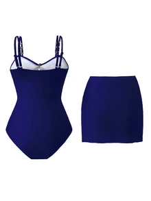 SHEIN Swim 1件装女士可爱五角星装饰休闲度假连体泳衣女士分体泳衣Y2K泳衣女士泳衣女士泳衣收腹泳池套装 - 寶藍色 - 查看 2
