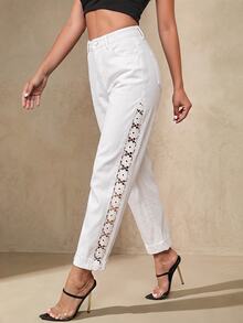 Selenza Women's Casual Denim Long Pants With Pockets And Buttons For Daily Wear - White - View 3