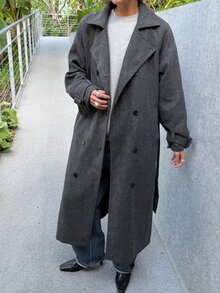 DAZY Solid Color Loose Long Double-Breasted Coat Jacket, Elegant Formal Old Money Korean Style Autumn/Winter Thickened Wool Coat For Women - Dark Grey - View 2