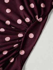 Firerie New Minimalist Elegant Romantic Date Daily Commute White Small Stand Collar Sleeveless Ruched Waist Pleated A-Line Long Dress - Burgundy - View 8