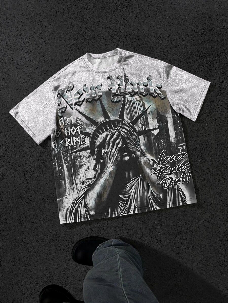 Manfinity Roghcode Crew Neck Short Sleeve Casual Creative Pattern Summer Versatile Fashion Full Print T-Shirt - Multicolor - View 1
