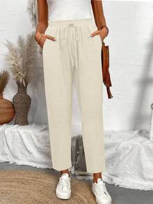 Breezaya Women's Textured Denim Blue Skinny Pants, Spring/Summer Casual Pants - Apricot - View 4