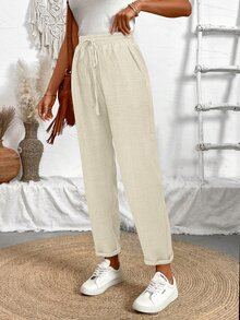 Breezaya Women's Textured Denim Blue Skinny Pants, Spring/Summer Casual Pants - Apricot - View 5