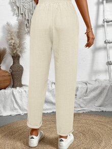 Breezaya Women's Textured Denim Blue Skinny Pants, Spring/Summer Casual Pants - Apricot - View 2