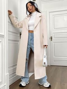 SHEIN Unity Women's Lapel Collar Open Front Drop Shoulder Coat Fall Winter Cloth For Women - Apricot - View 6