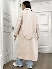 SHEIN Unity Women's Lapel Collar Open Front Drop Shoulder Coat Fall Winter Cloth For Women - Apricot - View 2