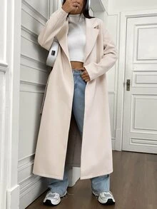 SHEIN Unity Women's Lapel Collar Open Front Drop Shoulder Coat Fall Winter Cloth For Women - Apricot - View 7