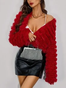 SHEIN Unity Sexy Plush Party Jacket For New Year Clothes Fall Winter Cloth For Women - Red - View 6