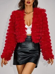 SHEIN Unity Sexy Plush Party Jacket For New Year Clothes Fall Winter Cloth For Women - Red - View 5