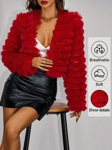 SHEIN Unity Sexy Plush Party Jacket For New Year Clothes Fall Winter Cloth For Women - Red - View 1