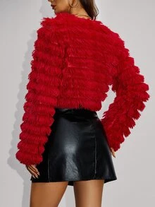 SHEIN Unity Sexy Plush Party Jacket For New Year Clothes Fall Winter Cloth For Women - Red - View 2