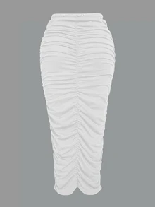 INAWLY Solid Ruched Pencil Skirt Fall Cloth For Women - White - View 2