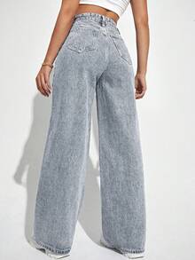 SHEIN ICON Women's Straight Leg Denim Jeans Y2k - Blue - View 2