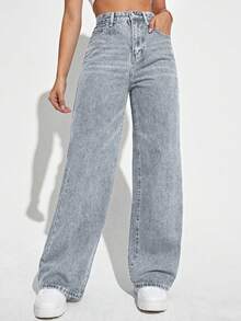 SHEIN ICON Women's Straight Leg Denim Jeans Y2k - Blue - View 7