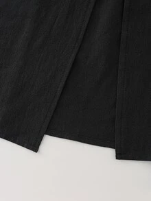 LUMIGAL Setelan 2 Potong Atasan Lengan Panjang Leher Asimetris Wanita + Rok Hitam - Hitam - View 8
