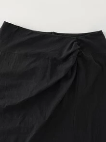LUMIGAL Setelan 2 Potong Atasan Lengan Panjang Leher Asimetris Wanita + Rok Hitam - Hitam - View 6