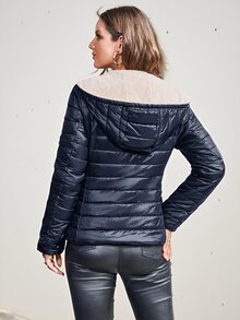 SHEIN 冬季服装休闲简约连帽加厚棉服外套 - 藏蓝色 - 查看 2