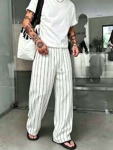 STEELVANCE 大尺碼男士條紋休閒日常穿著長褲 - 白色 - 查看 1