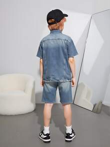 Tween Boys Denim Two Pieces Outfits - Medium Wash - View 2
