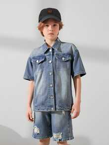 Tween Boys Denim Two Pieces Outfits - Medium Wash - View 3