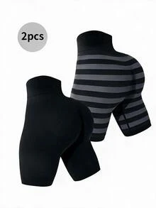 SHEIN Velisys 2pcs/Set Women's Slim Fit Sports Athletic Low Waisted Boxer Briefs Gym Sports Black Summer - Multicolor - View 1