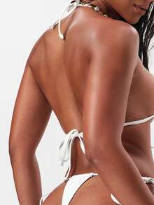 Swim Vcay Women's Pure White Floral Sexy Bikini 2 Pieces Bikini Set Set, Summer Beach Vacation - White - View 2
