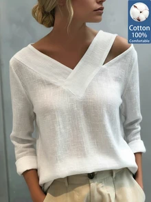Trelyra Women's Versatile Fashion Cold Shoulder Long Sleeve Blouse For Office - White - View 1