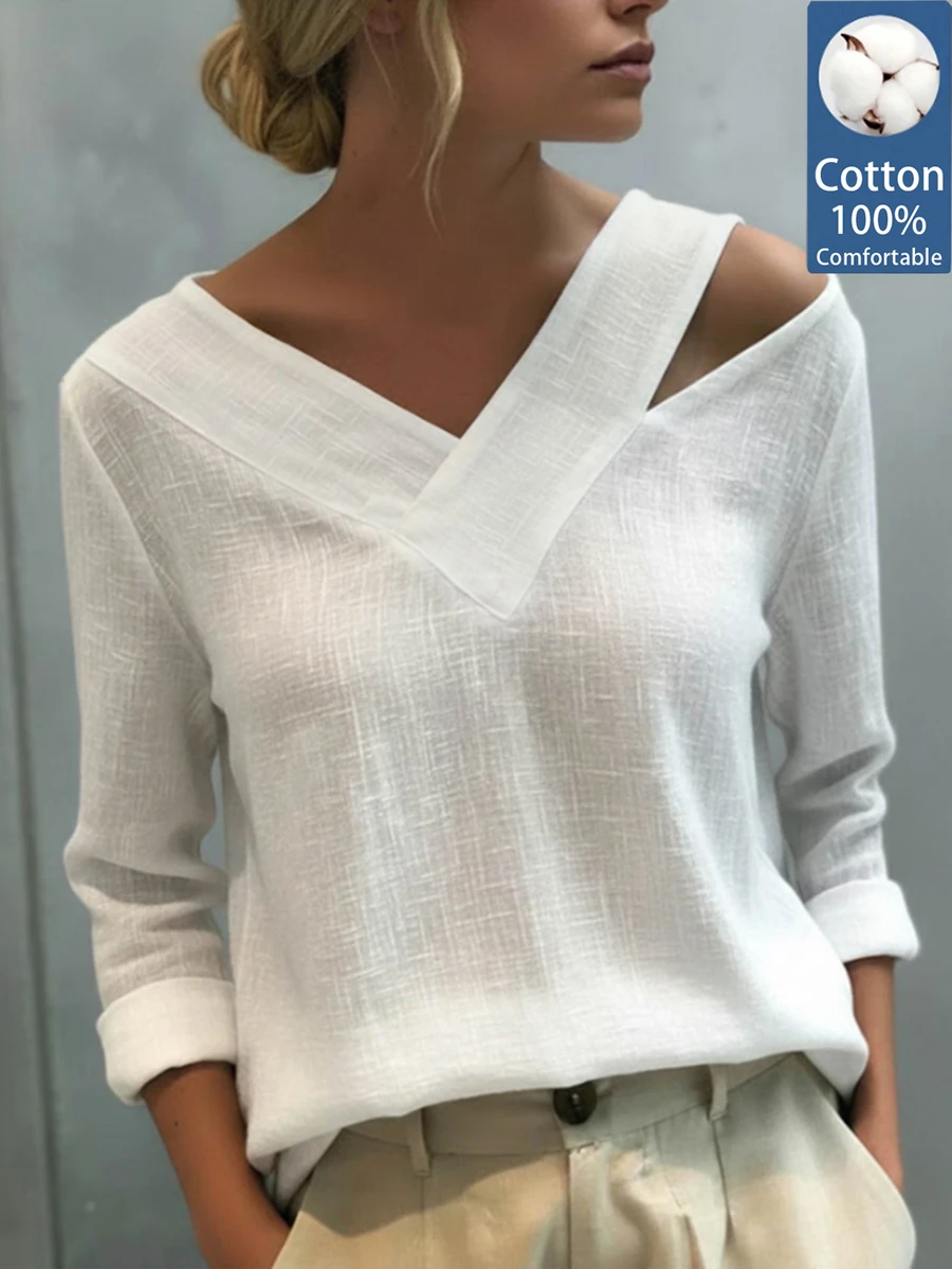 Trelyra Women's Versatile Fashion Cold Shoulder Long Sleeve Blouse For Office - White - View 1