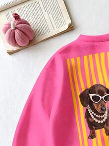 SHEIN Playful Pals 女嬰 2 件組秋季套裝 卡通狗狗印花圓領衛衣與條紋長褲 可愛休閒 嬰兒秋冬款 - 彩色 - 查看 5