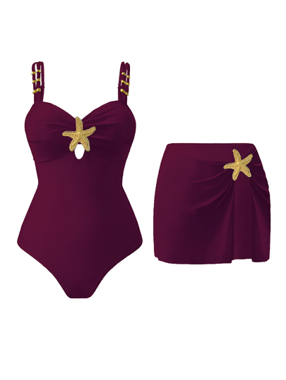 Swim Oasis 1pc Women's Cute Pentagram Decor Casual Vacation One-Piece Swimsuit