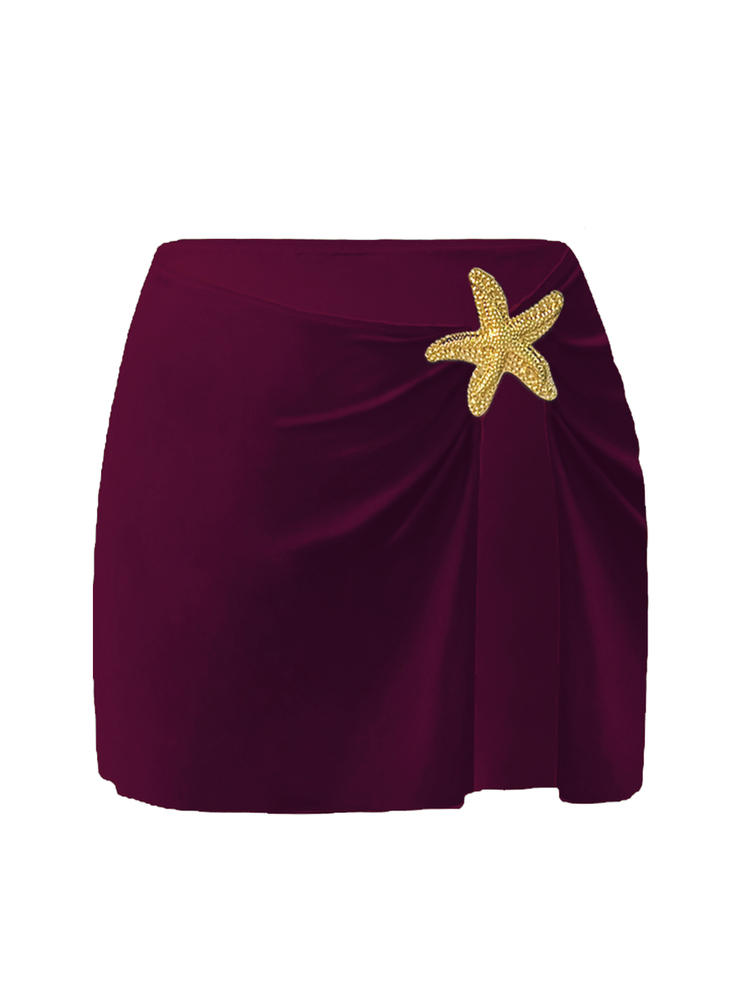 SHEIN Swim 1pc Women's Cute Pentagram Decor Casual Vacation One-Piece Swimsuit - Burgundy - View 4