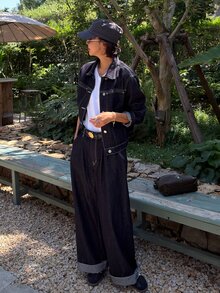 DAZY Women's Long Sleeve Single-Breasted Jacket And Wide Leg Pants Casual Denim Set Fall - Blue - View 7