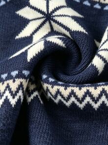 SHEIN LUNE CURVE Fair Isle Snowflake Jacquard Collar Zip-Up Knit Cardigan Women Loose Lantern Sleeve Short Vintage Sweater Winter - Blue - View 10