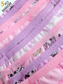 SHEIN 5件組隨機盲盒女童幼兒內褲，蝴蝶結與貓咪印花組合系列，可愛小貓印花，多色混搭，柔軟光滑觸感，針織布料製成，高彈性內褲套裝，適合日常基本需求、運動穿著，親膚舒適，四季輕便衣物 - 彩色 - 查看 5