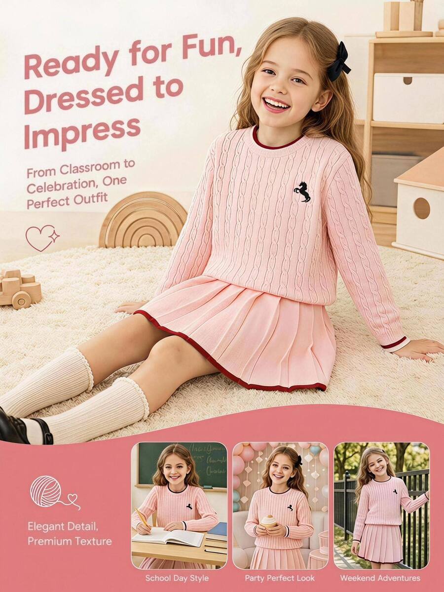 SHEIN 刺繡優雅針織套裝洋裝,居家、外出與聚會皆適用 - 淺粉色 - 查看 1