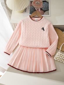 SHEIN 刺繡優雅針織套裝洋裝，居家、外出與聚會皆適用 - 淺粉色 - 查看 10