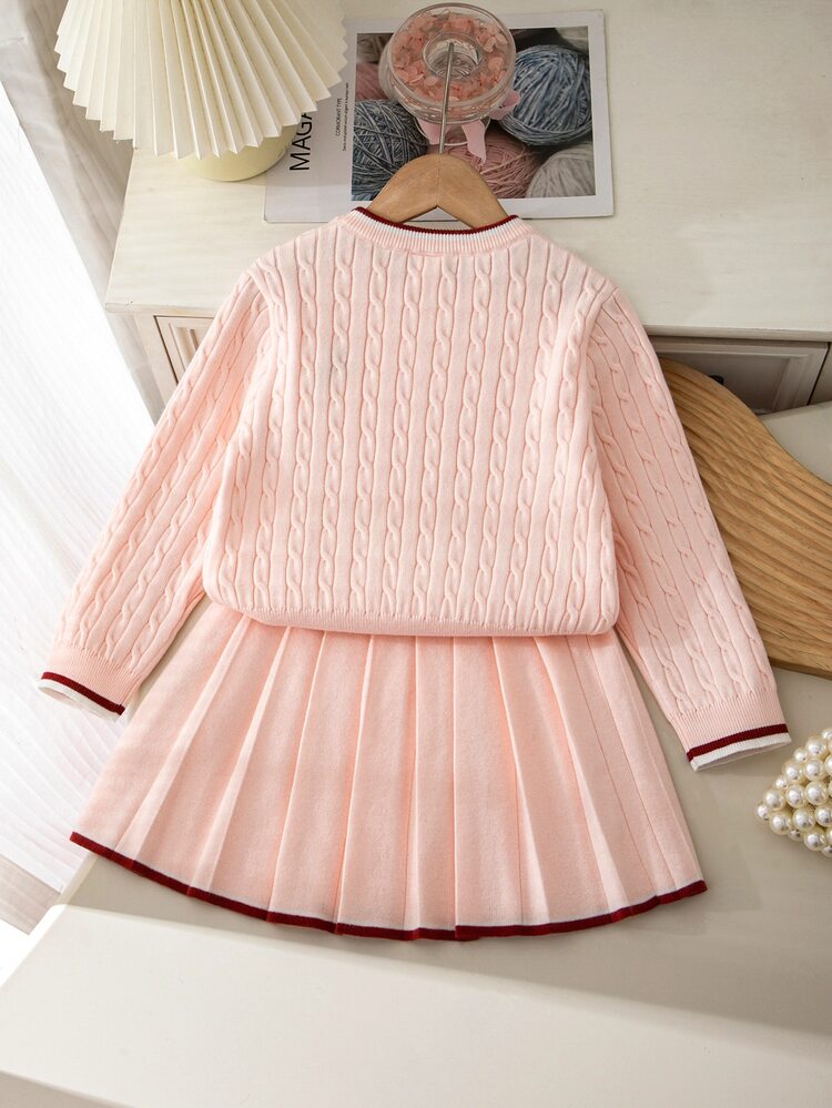 SHEIN Embroidered Elegant Knit Set Dress, Versatile For Home, Outings And Gatherings - Baby Pink - View 2