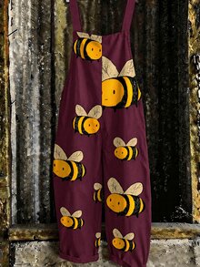 SHEIN Women's Plus Size Minimalist Casual Versatile Printed Jumpsuit - Burgundy - View 2