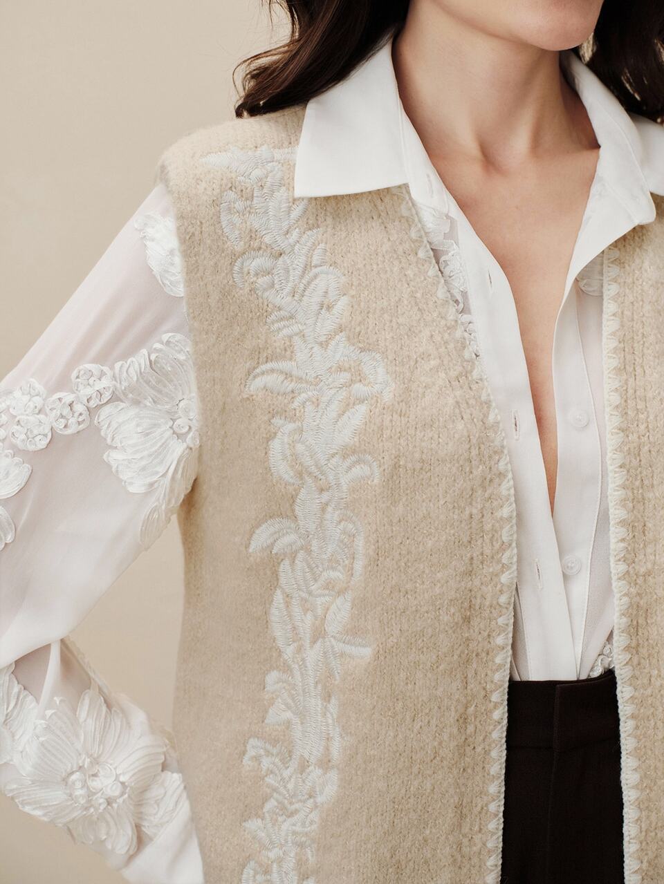 Women's Spring/Summer Floral Embroidered Knit Vest Top, Casual Business Elegant Sweater Vest