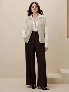 Anewsta 女士春夏花卉刺绣针织背心，休闲商务优雅毛衣背心 - 杏色 - 查看 7