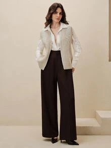 Anewsta 女士春夏花卉刺绣针织背心，休闲商务优雅毛衣背心 - 杏色 - 查看 5