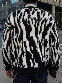 NEOSTRIT 男士動物印花拼色拉鍊長袖針織開襟衫，適合假期/度假、秋季、Y2K哥德風、海灘，黑白配色，戶外派克大衣 - 彩色 - 查看 4