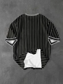 Manfinity Hypemode Men's Striped Slogan Print Round Neck Short Sleeve T-Shirt - Multicolor - View 3