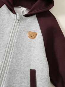 SHEIN 新生兒男嬰女嬰秋冬休閒拼色保暖內裡熊圖案連帽連身衣 中性嬰兒服 冬季嬰兒衣 萬聖節嬰兒裝 - 灰色 - 查看 4