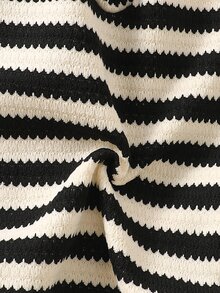 SHEIN 新生兒男嬰連身衣可愛黑白條紋熊貼布長袖加厚毛絨假日派對秋冬款抓絨內裡 - 黑與白 - 查看 5