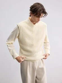 Manfinity Hypemode Men's Solid Color Casual Daily Wear Knitted Vest - Apricot - View 4