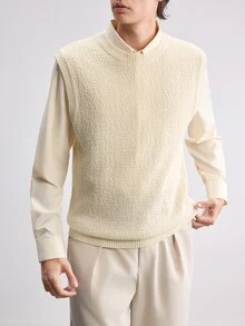 Manfinity Hypemode Men's Solid Color Casual Daily Wear Knitted Vest - Apricot - View 7