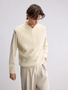 Manfinity Hypemode Men's Solid Color Casual Daily Wear Knitted Vest - Apricot - View 5