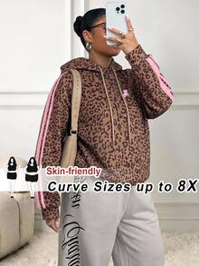 SHEIN CURVE+ 大尺碼女款休閒復古Y2K多功能派對條紋馬標誌印花運動服，適合音樂節，哥德風，夏季女裝 - 彩色 - 查看 4